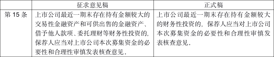 《再融资办法》删除了财务性投资的类别界定