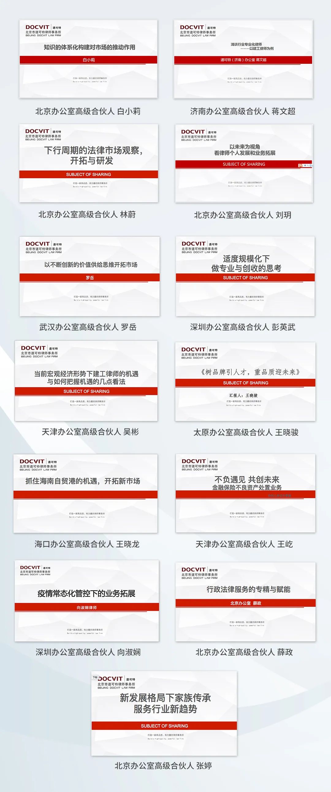 道可特全国各办公室十三名合伙人主题分享